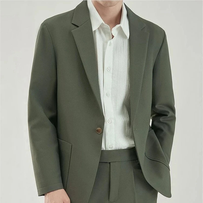 2 Piece Outfit Set Male Solid Color Youth Trends Costumes Ceremony Pants Full Men's Suits and Blazers Clothes Classic Elegant Good Vibrations