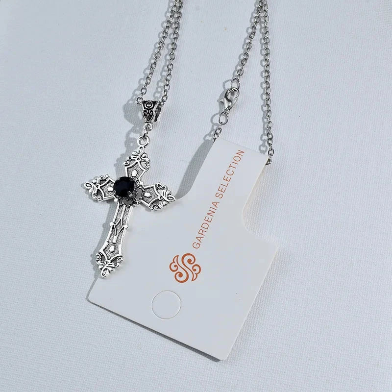 Cross pendant necklace Gothic style zircon inlaid pendant Good Vibrations