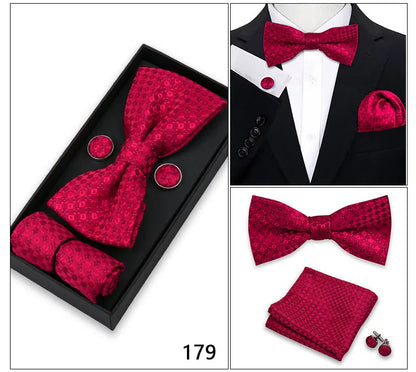 Bowtie For Men Set Gift Box Business Gift Fashion Bow Tie Pocket Square Cufflinks Set Bowtie 3pcs For Wedding Hanky Cravata Neck