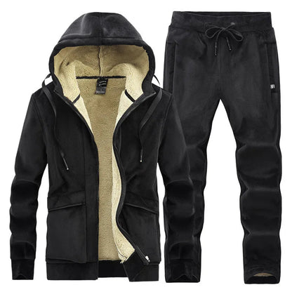 Cashmere Mens Fleece Warm Tracksuit Male Winter Warm Hooded Fashion Sets Mens Hoodies + Pants Sportswear Sets WinterThick Set Good Vibrations