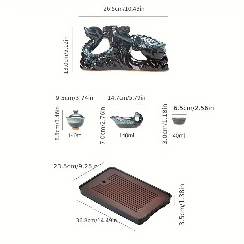 Coiling Dragon Ceramic Teapot Set - Rotating Spout Lazy Brewer , Effortless Pouring, Premium Tea Ritual Collection Good Vibrations