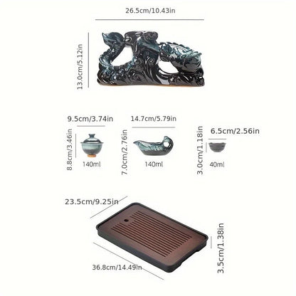 Coiling Dragon Ceramic Teapot Set - Rotating Spout Lazy Brewer , Effortless Pouring, Premium Tea Ritual Collection Good Vibrations