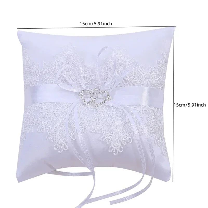 20x20cm White Lace Wedding Ring Pillow Romantic Ring Pillow Alliance Bridal Ring Bearer Pillow Cushions Decoración de bodas Good Vibrations