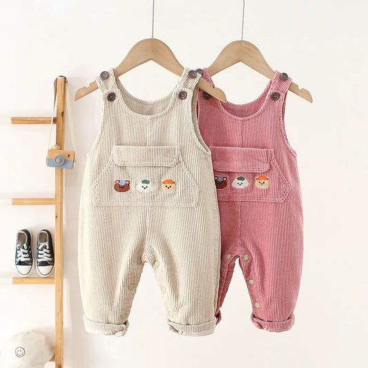 1-4Y Autumn Kids Clothes Korean Style Girls Overalls Corduroy Girls Jumpsuits Embroidery Kids Outfit Good Vibrations