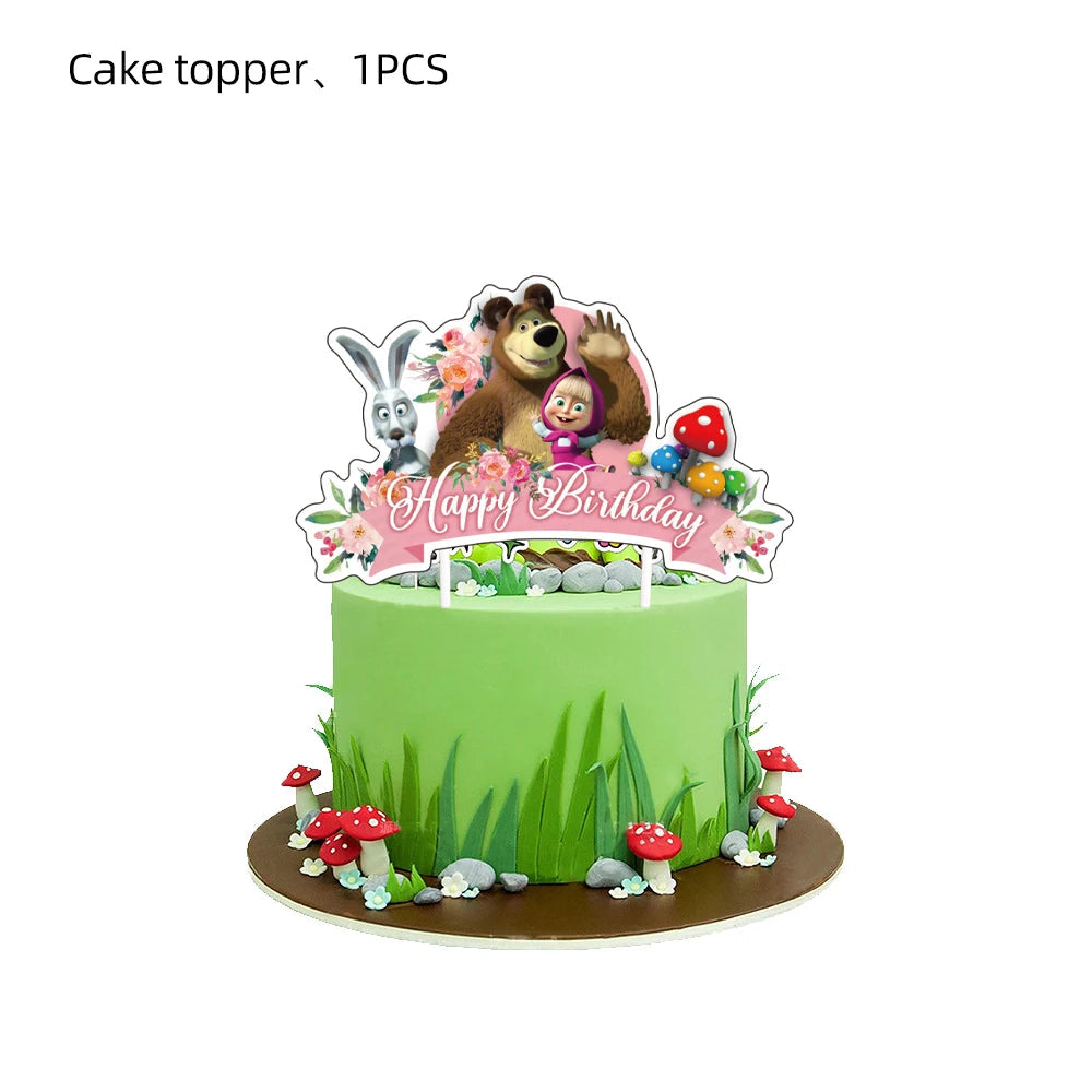 Girl and the Bear Birthday Decorations Disposable Tableware Tablecloth Cup Plate Napkin Balloons Baby Shower kids Party Favors Good Vibrations