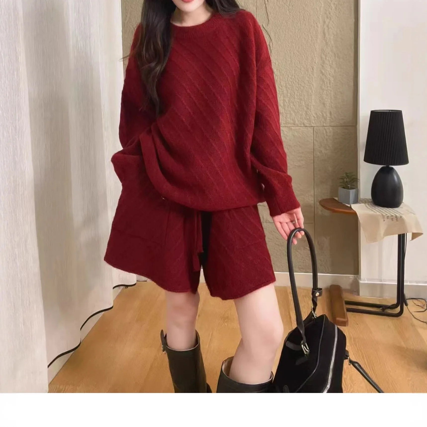 2025 New Sweater Set for Women Autumn Knitted Top and Skirt Fashion Loose Two-Piece Set Good Vibrations