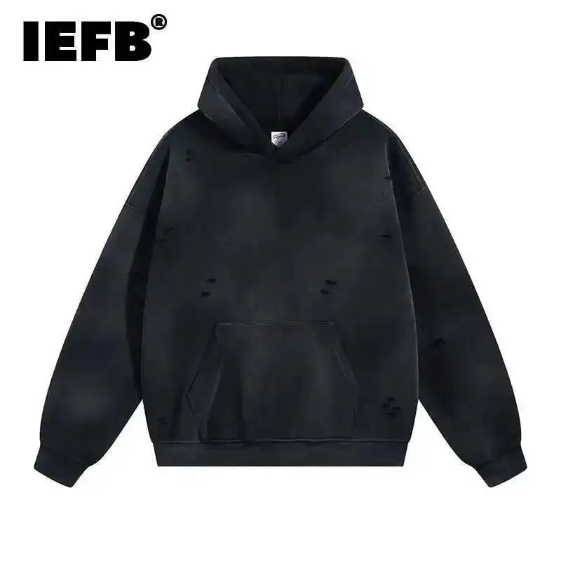 IEFB Spring New Trendy Sets Washed Sweatshirt Sweatpants Splash-ink Spray Dye Velvet Hoodies Autumn Male Wear Menwear 9W125 Good Vibrations