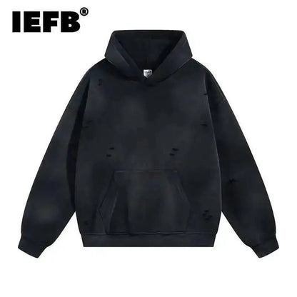 IEFB Spring New Trendy Sets Washed Sweatshirt Sweatpants Splash-ink Spray Dye Velvet Hoodies Autumn Male Wear Menwear 9W125 Good Vibrations
