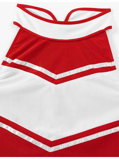 Carnival Costume 2Pcs Womens Adults Cheerleading Uniform Cosplay Outfit Crop Top with Mini Skirt Halloween Fancy Dress Up Party Good Vibrations