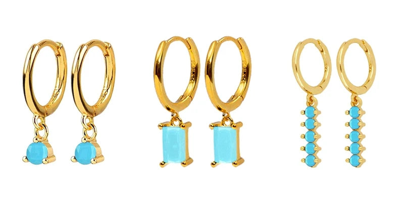 925 Sterling Silver Needle Summer Blue Earrings Trend 18K Gold Hoop Earrings for Women Fashion Puncture Jewelry Ear Accessories Good Vibrations