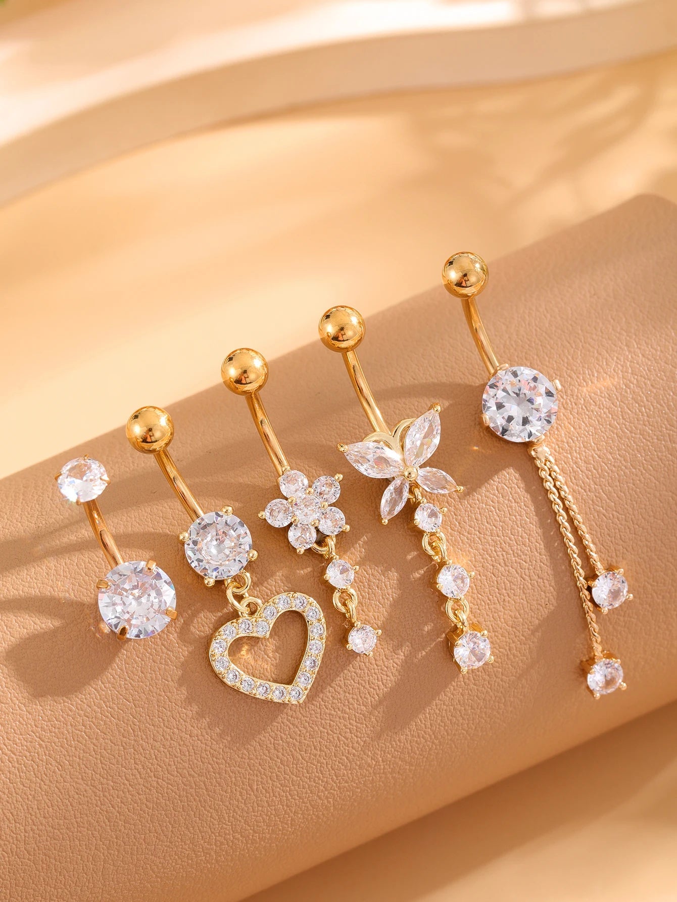 3-5pcs/Lot Belly Button Ring Sets Heart Butterfly Flower Dangled Belly Piercing Nombril 14G Curved Navel Rings Jewelry for Women Good Vibrations Adult Super Store