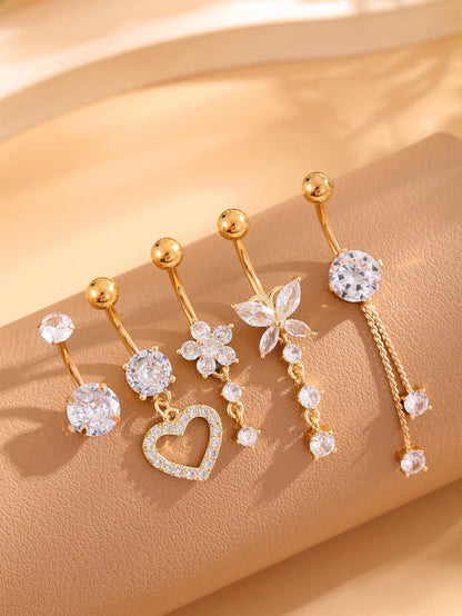 3-5pcs/Lot Belly Button Ring Sets Heart Butterfly Flower Dangled Belly Piercing Nombril 14G Curved Navel Rings Jewelry for Women Good Vibrations Adult Super Store