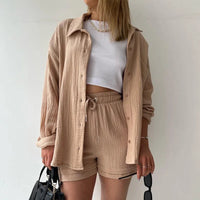 Solid Color Casual Loose Short Pants Sets For Women 2025 Elegant Summer Women's Two Pieces Suit Full Set Female Outfit Clothes Good Vibrations
