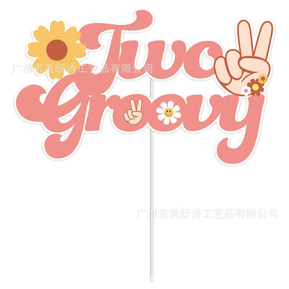 Hippie Party Cupcake Toppers Two Groovy Cupcake Dasiy Flower 60s Retro Boho Cake Decor for Hippie Two Groovy Theme 2nd Birthday Good Vibrations