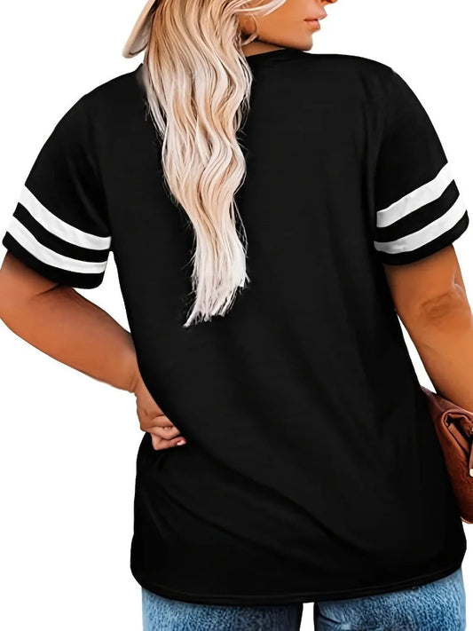 Plus Size 1XL-8XL Women's Casual V-neck Short Sleeved Solid Color Loose T-shirt Sports Outdoor Top Women Clothing Good Vibrations