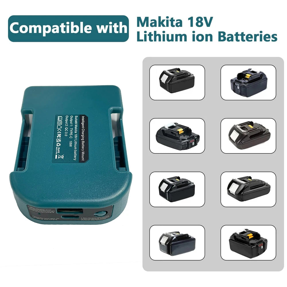 USB Power Bank r Adapter for Makita/Dewalt/Milwaukee 18V Li-ion Battery Rack Holder USB Type-C Output Fast Charging Interface Good Vibrations