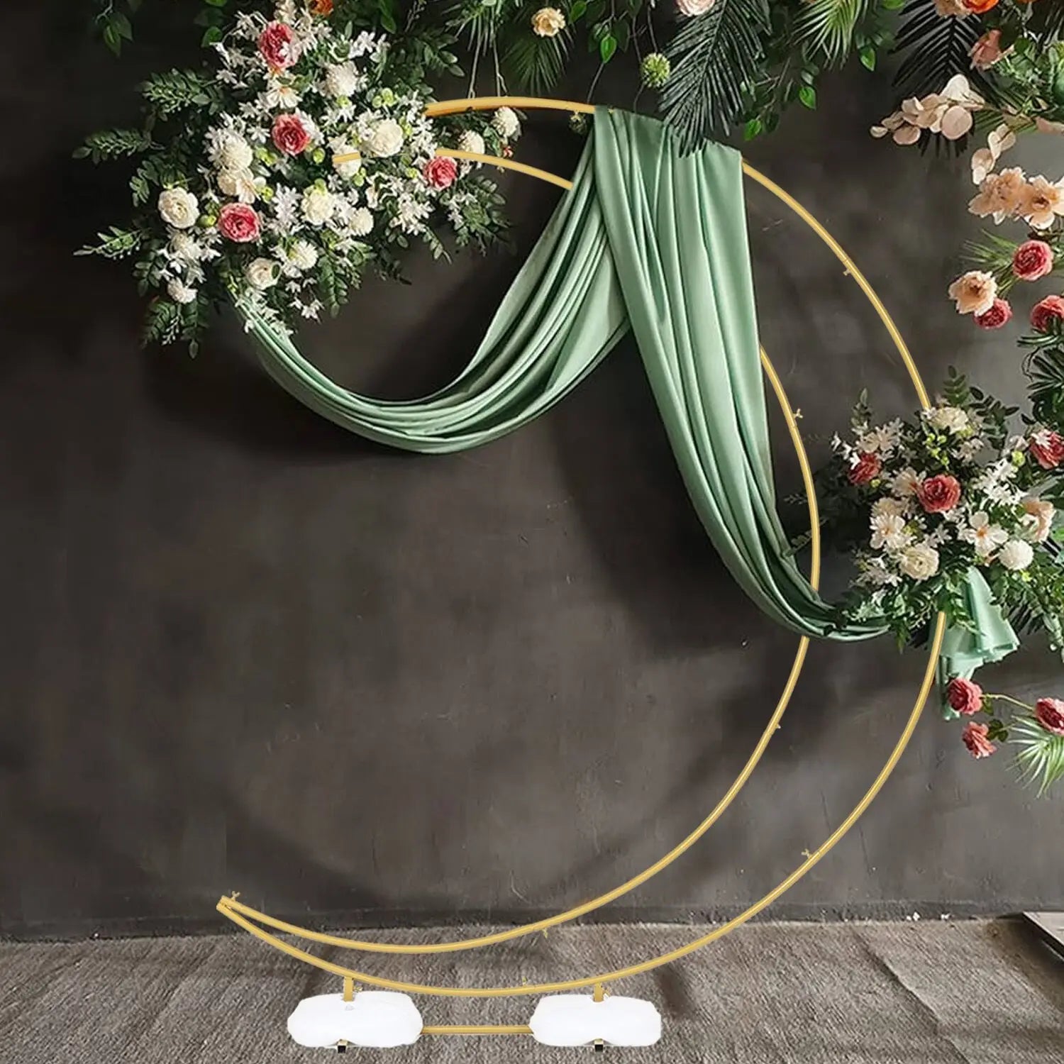 6.9ft Balloon Arch Stand Curved Wedding Arch Backdrop Stand Moon Arch for Ceremony Birthday Party(Gold) Good Vibrations