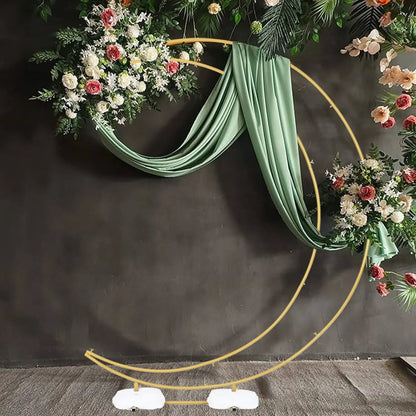 6.9ft Balloon Arch Stand Curved Wedding Arch Backdrop Stand Moon Arch for Ceremony Birthday Party(Gold) Good Vibrations
