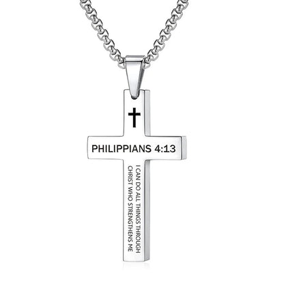 Christian Bible Verse Cross Pendant Necklace Stainless Steel Religious Scripture Prayer Jewelry Gifts Good Vibrations