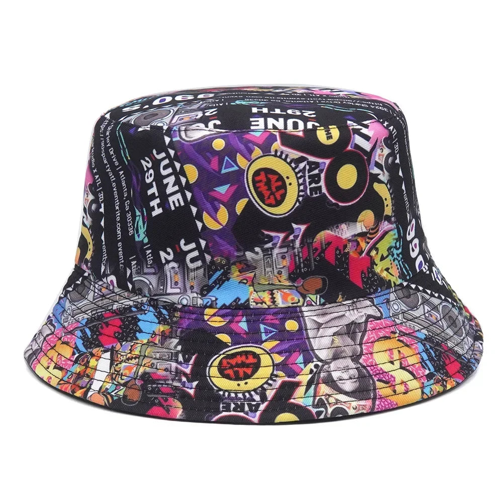 Women Bucket Hat Fashion Design Print 90's Panama Hats Female Vintage Fisherman Unisex Sun Cap Dropshipping Good Vibrations