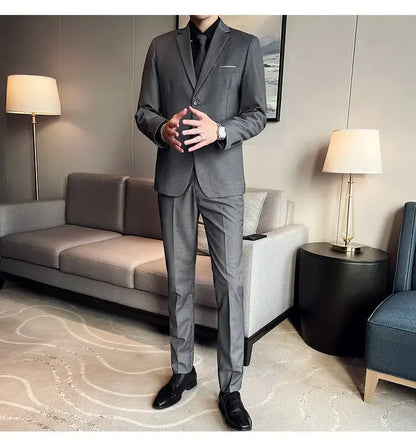 Suit (suit +Vest+Pants) Formal Business Men Four Seasons Professional Fashion Gentleman Solid Color Outdoor British Style Suit