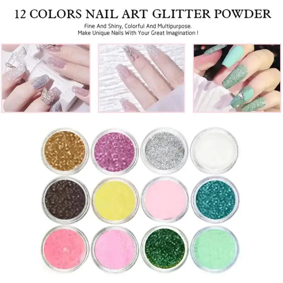 Acrylic Nail Kit for Beginners 12 Color Glitter Acrylic Powder White Clear Pink Acrylic Powder Nails Extension Professional Nail Good Vibrations