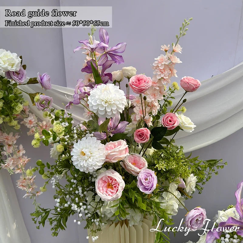 Outdor Wedding Decoration Artificial Flowers Hanging Flower Row Road Leading Flower Ball Floral Backdrop Decor Floor Flower Row Good Vibrations