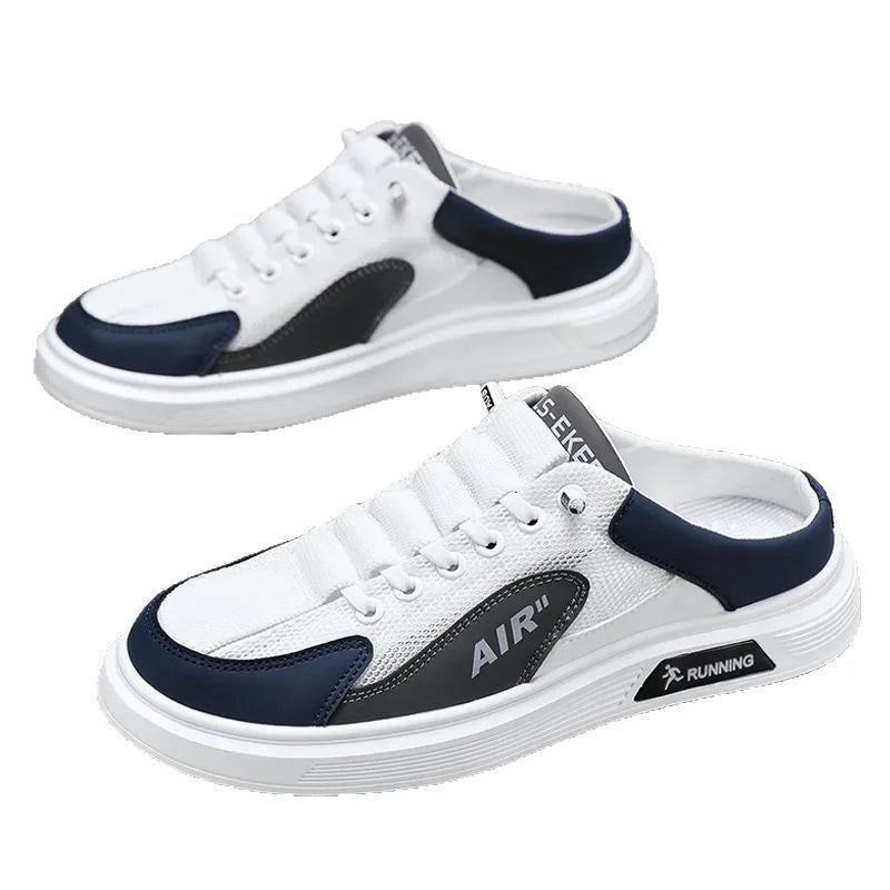 Men's shoes half slippers summer slip-on mesh shoes heelless platform sole bag toe hole trendy casual fashion versatile shoes Good Vibrations