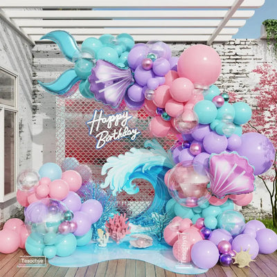 130pcs Mermaid Theme Balloon Garland Arch Kit Shell Foil Balloons Ocean Birthday Wedding Party Decorations Baby Shower Supplies