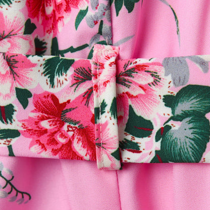 Children Clothing for Girls 1 2 3 4 5Y Kids Girls' Summer New Resort Style Floral Print Ruffled Camisole Jumpsuit with Lace-ups Good Vibrations