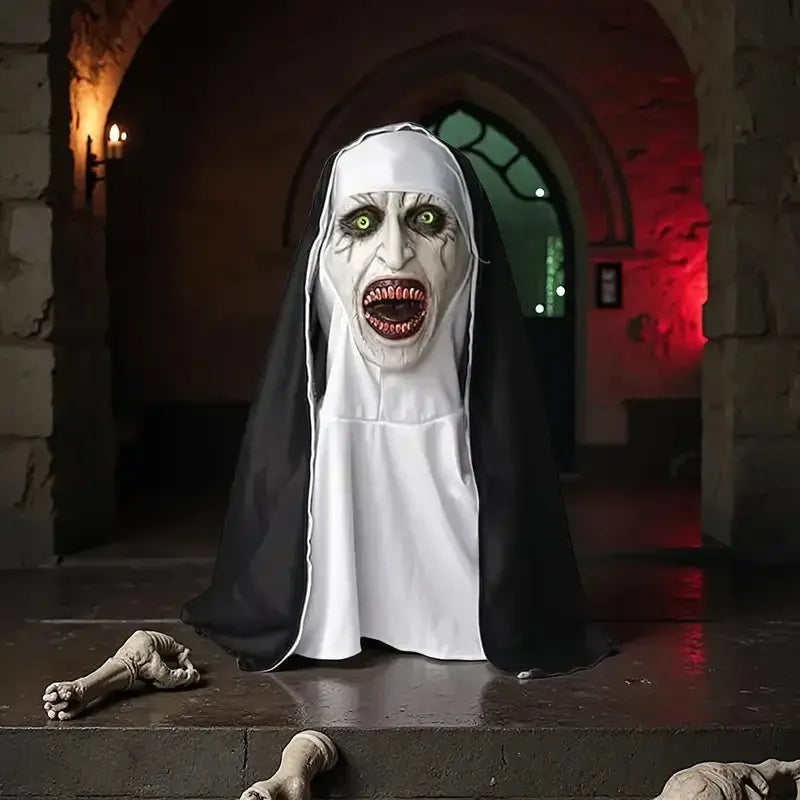 Horror The Nun Mask Cosplay Scary Bloody Demon Ghost Face Latex Masks With Headscarf Halloween Party Costume Props Deluxe Good Vibrations