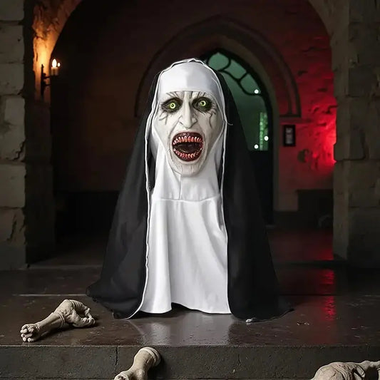 Horror The Nun Mask Cosplay Scary Bloody Demon Ghost Face Latex Masks With Headscarf Halloween Party Costume Props Deluxe Good Vibrations