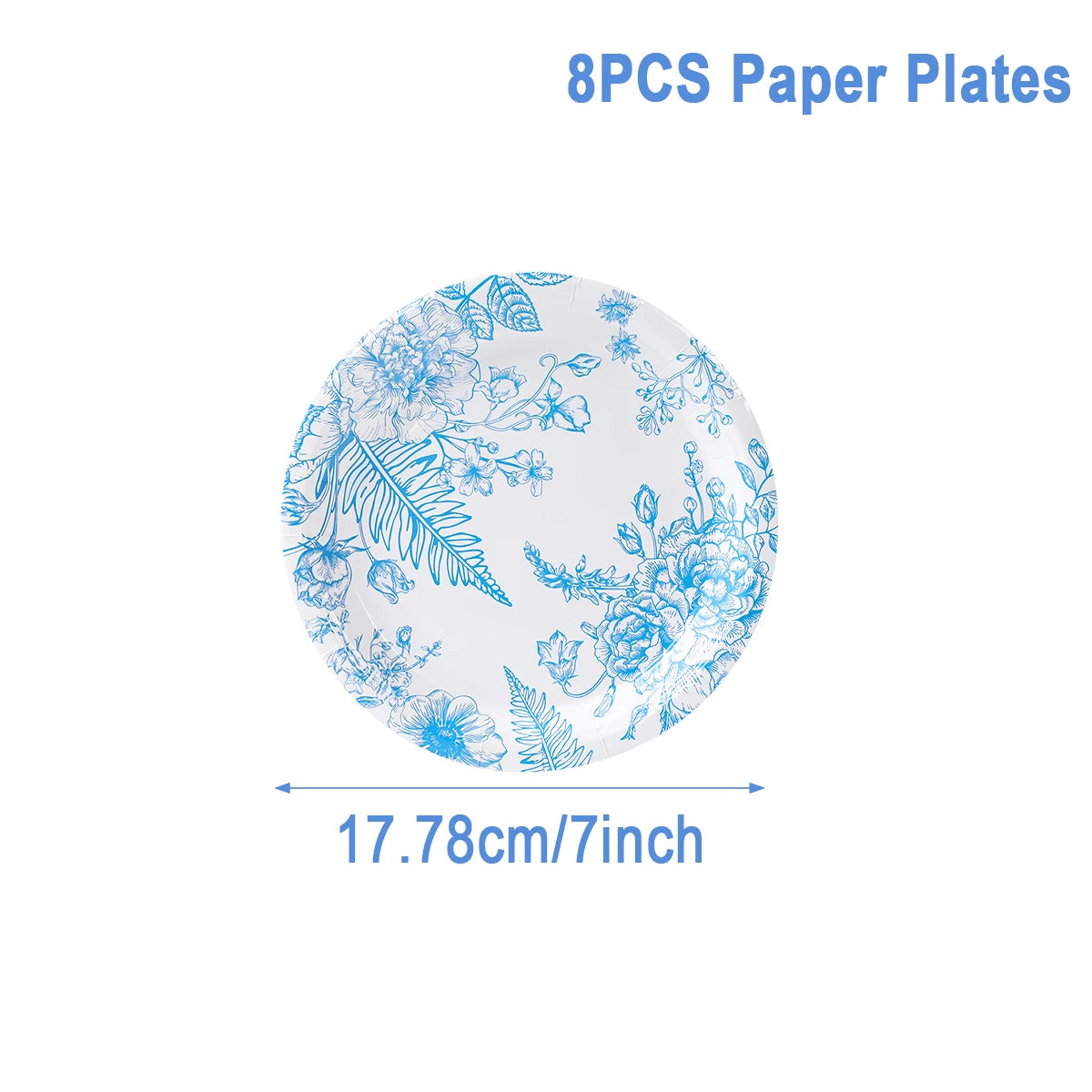 Blue Floral Disposable Tableware Paper Plate Birthday Party Decor Kids Boy Wedding Birthday Party Supplies Favors Baby Shower Good Vibrations