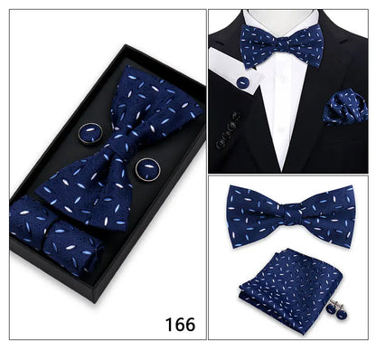 Bowtie For Men Set Gift Box Business Gift Fashion Bow Tie Pocket Square Cufflinks Set Bowtie 3pcs For Wedding Hanky Cravata Neck
