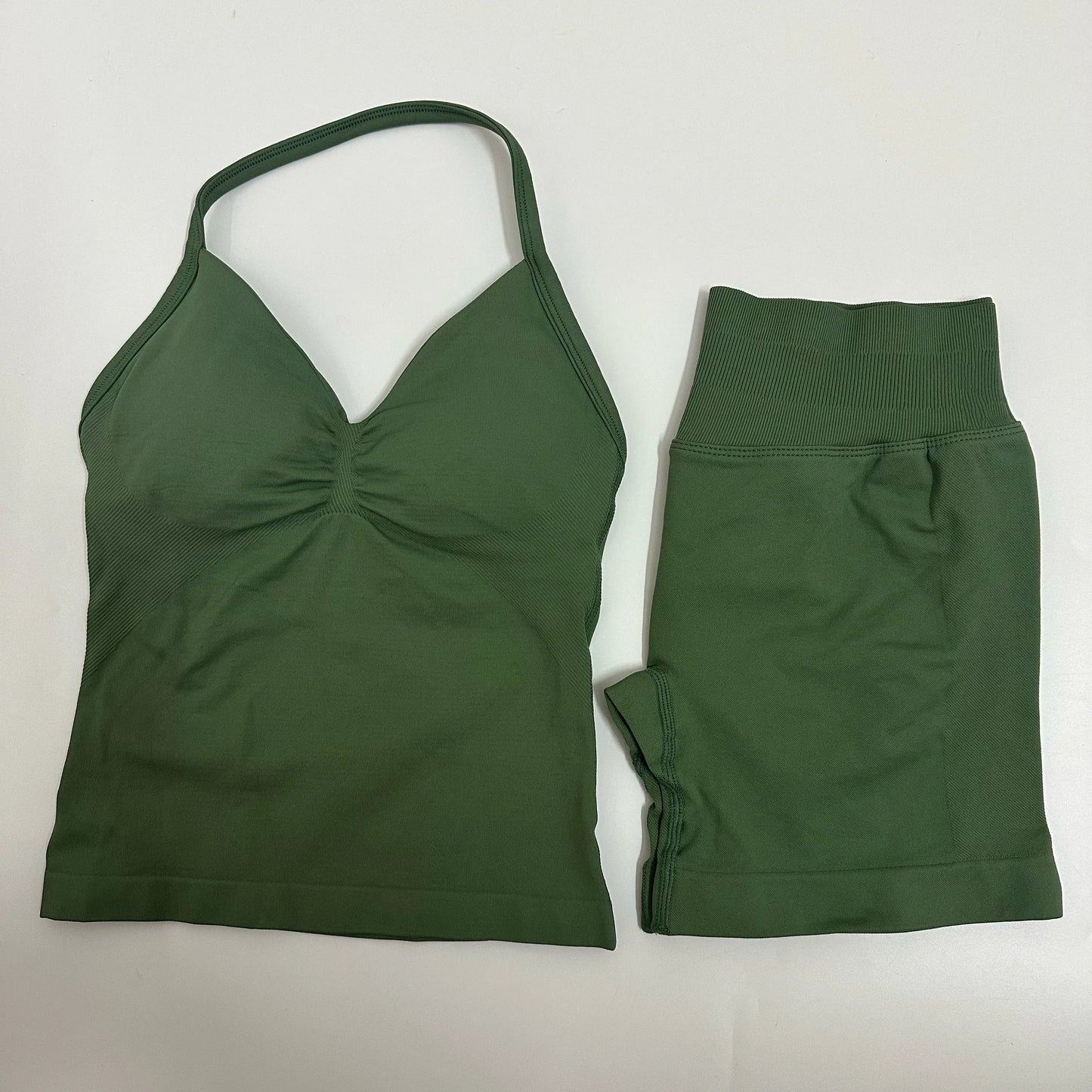 2 Pieces Women Yoga Set Seamless Impact Longline Strappy Tank Top Scrunch Sports Shorts Gym Clothes Woman Summer Workout Outfit Good Vibrations