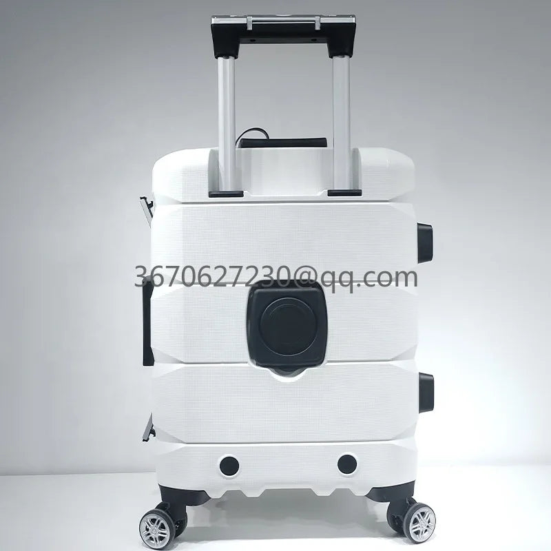 Travel Durable PP Trolley Suitcase Rolling Hard Shell Spinner Luggage Set with Front Opening Laptop Mobile Cup Holder Good Vibrations