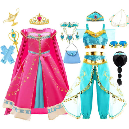 Jasmine Girls Aladdin Costume Halloween Princess Dress Kids Birthday Party Christmas Arabian Cosplay 4 5 6 7 8 9 10 Years Good Vibrations