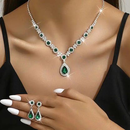 Fashionable Crystal Jewelry Necklace Earring Set Premium Luxury Pendant Necklace Original Design Inlaid Zircon Dangle Earrings Good Vibrations Adult Super Store