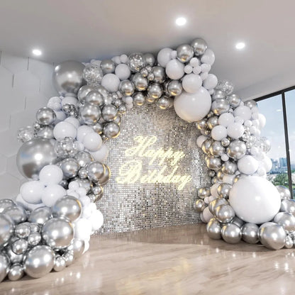 Blue White Metallic Balloons Garland Kit Gold Confetti Balloon Arch for Baby Shower Birthday Graduation Wedding Party Decoration Good Vibrations