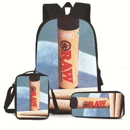 Creative Cigarette Rolling Paper Tobacco RAW 3D Print 3pcs/Set pupil School Bags Laptop Daypack Backpack Lunch bag Pencil Case Good Vibrations Adult Super Store