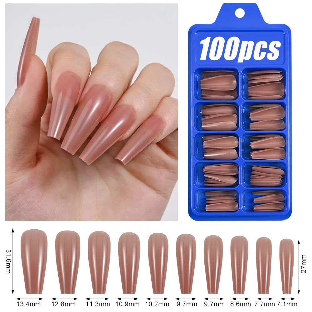 100Pcs Light Pink Press on Nails Short Medium Square Wearable Fake Nails Tips 10 sizes Full Cover False Nails Finger Decoration Good Vibrations