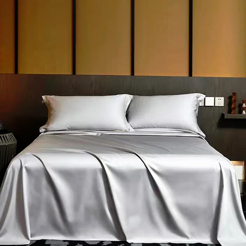 Summer Luxury Satin Silk-like Bed Sheet Set (Flat Sheet + Fitted Sheet + Pillowcase) Solid Color Mattress Cover Twin Full Queen Good Vibrations