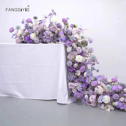 Purple Flower Arrangement Wedding Table Decor Floral Runner Artificial Flowers Row Event Party Backdrop Prop Window Display prop Good Vibrations