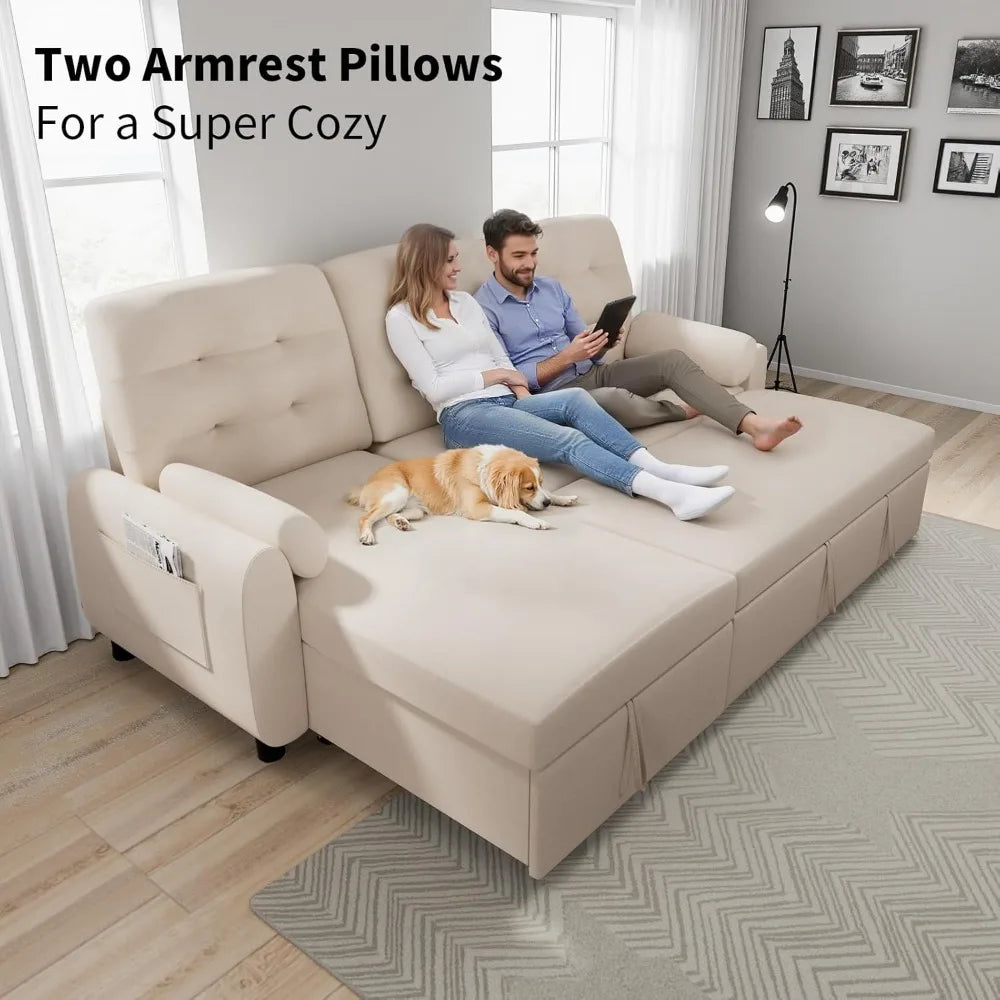 2-in-1 Sleeper Sofa – Pullout Bed with Reversible Chaise & Charging Station Good Vibrations