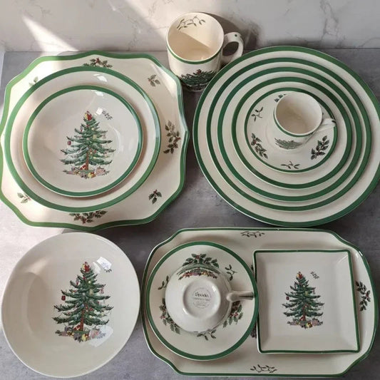 Holiday-themed Christmas Ceramic Plates Cutlery Sets Dinner Plates Bowls Soup Plates Mugs Coffee Cups Saucers Sets Good Vibrations