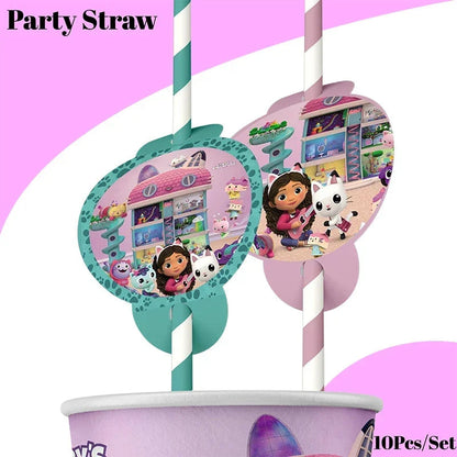 Cartoon Gabby Dollhouse Party Supplies Birthday Party Disposable Tableware Set Paper Plate Cup Napkins Baby Shower Decorations Good Vibrations
