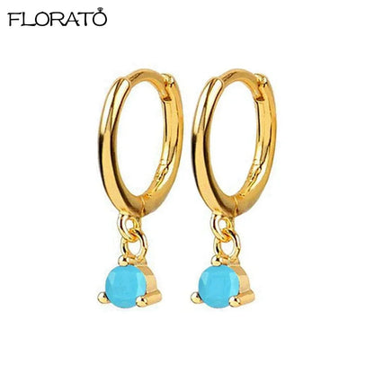 925 Sterling Silver Needle Summer Blue Earrings Trend 18K Gold Hoop Earrings for Women Fashion Puncture Jewelry Ear Accessories Good Vibrations