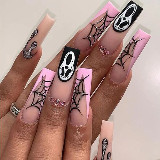 Halloween Acrylic Press On Nails Almond Shape Fake Nails Short Full Cover Glue On Nails Halloween Stick On Nails Cute Ghost Pump Good Vibrations
