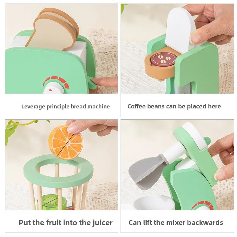 Children's playhouse wooden toys, simulation juicer, coffee machine, blender, bread machine, creative building blocks Good Vibrations