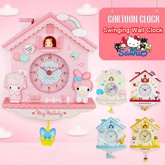 Sanrio Hello Kitty Wall Hanging Swing Quartz Wall Clock Cinnamoroll Melody Cartoon Mute Clock Hellokitty Home Decorative Gifts Good Vibrations